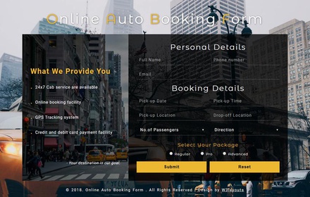 Online Auto Booking Form a Responsive Widget Template
