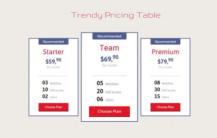 Trendy Pricing Table Responsive Widget Template