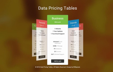 Data Pricing Tables Flat Responsive Widget Template