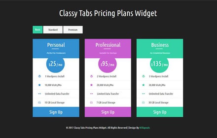 Classy Tabs Pricing Plans Widget a Flat Responsive Widget Template