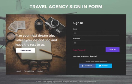 Travel Agency Sign In Form A Flat Responsive Widget Template