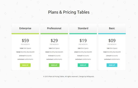 Clean Plans and Pricing Tables Responsive Widget Template