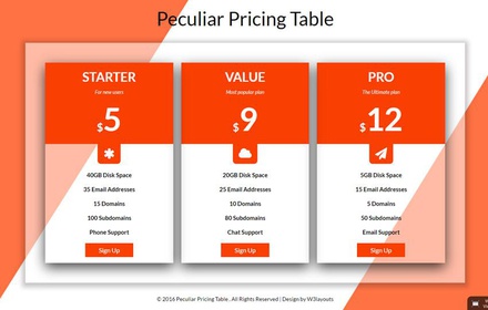 Peculiar Pricing Table Responsive Widget Template