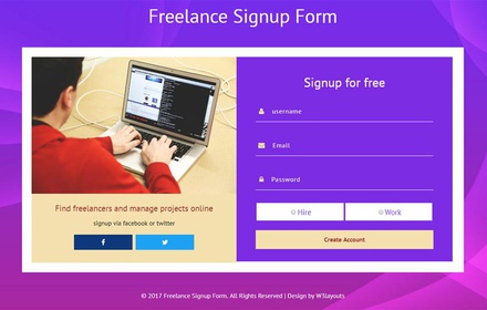 Freelance Signup Form Flat Responsive Widget Template
