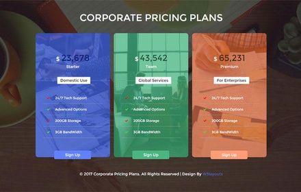 Corporate Pricing Plans Flat Responsive Widget Template