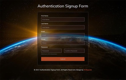 Authentication Signup Form Flat Responsive Widget Template