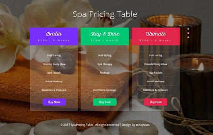 Spa Pricing Table Flat Responsive Widget Template