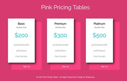 Pink Pricing Tables A Flat Responsive Widget Template