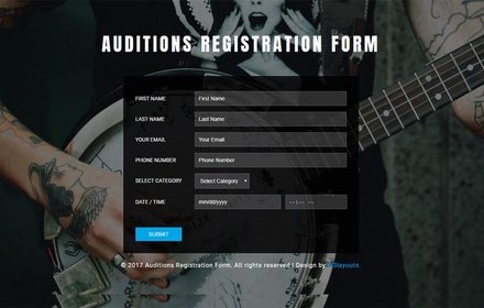 Auditions Registration Form Flat Responsive Widget Template